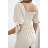 Kesi Włoski Women's dress gathered at the back with tie-up sleeves - beige | Eponuda.ba