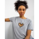 Fashion Hunters Grey women's T-shirt with appliqués and neckline Cene