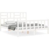  The Living Store Posteljni okvir z vzglavjem bel trden les - Posteljni Okvir, (21444493) | Shoptok.si