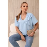 Kesi Cotton blouse with a decorative bow in blue color