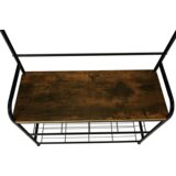 Kondela Obešalnik s prostorom za čevlje, črna kovina/MDF rustikalni les, KELAM | Shoptok.si