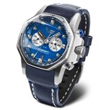 Vostok Europe atomic age chronograph muški plavi srebrni sportsko elegantni ručni sat sa plavim kožnim kaišem ( vk64/640a700 )
