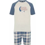 Trendyol Navy Blue - Ecru Regular Fit Plaid Patterned Knitted Pajamas Set