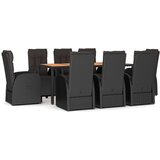  9-dijelni vrtni blagovaonski set s jastucima crni od poliratana | shoptok.hr