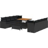vidaXL 11 Delni Vrtni Sofa Set z Blazinami Črna Poli Ratan Akacija, 3 Delni Vrtni Jedilni Set z Blazinami Črna Poli Ratan Akacija Cene