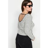 Trendyol Curve Black-White Striped Backless Knitted Blouse Cene