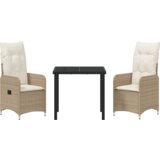 vidaXL 3 Kosni Vrtni Jedilni Set z Blazinami Bež Poly Rattan | Shoptok.si