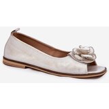 Zazoo Leather Ballerinas With Open Toes And Flower 1870 Distressed Gold | shoptok.hr