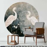  Okrugla fototapeta - Herons and cherry blossoms - oriental-style illustration depicting birds 140x140 | shoptok.hr