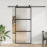vidaXL Drsna vrata z opremo črna 90x205 cm kaljeno steklo | Shoptok.si