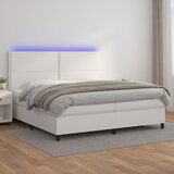 The Living Store Box spring postelja z vzmetnico LED bela 200x200cm umetno usnje - Box Spring Postelja, (21518691) Cene