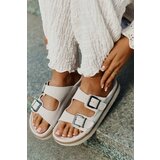 D.Franklin Ladies Suede Slippers With Buckles Beige | ePonuda.com