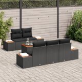 vidaXL 6-delni vrtni kavč set z blazinami črn poli ratan akacija | Shoptok.si