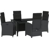 vidaXL Set za objedovanje u vrtu od 5 dijelova s jastucima Crni poli ratan, Vrtni stol Crni 140x80x73 cm Kaljeno staklo | shoptok.hr