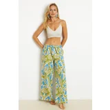 Cool & Sexy Women's Green Palozzo Patterned Linen Trousers K1250