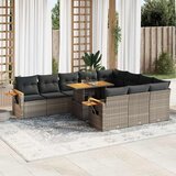  11-dijelni set vrtnih sofa poliratan i bagrem s jastucima sivi | shoptok.hr
