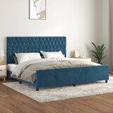 vidaXL Posteljni okvir z vzglavjem temno moder 200x200 cm žamet Cene