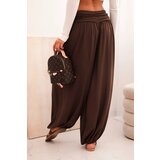 Kesi Włoski Women's viscose trousers with wide leg and ruffles brown | Shoptok.si