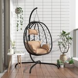  The Living Store Viseči stol jajček z blazino taupe poli ratan in jeklo - Viseči Stol Jajček, (21455008) Cene