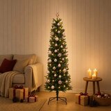  Umjetno usko božićno drvce s kuglicom 120 cm 150 LED lampica - 120 cm s LED-ima i ružičastim lopticama Zelena | shoptok.hr