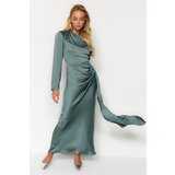 Trendyol Khaki Shawl Detailed Satin Evening Dress | Shoptok.si