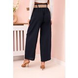 Kesi Włoski Women's linen trousers with wide legs and a belt navy blue | Shoptok.si