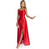 Numoco 419-1 PERLA satynowa długa skirt with cleavage on the shoulders - CZERWONA | Shoptok.si