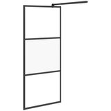 Pregrada za tuš s policom crna 80 x 195 cm s mutnim staklom ESG | shoptok.hr