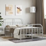 Maison Chic Kovinski Posteljni okvir - Dvoposteljna postelja - Zakonska postelja z vzglavjem in vznožjem bel 120x200 cm, (21695697) | Shoptok.si