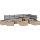 vidaXL 9-delni set vrtnega kavča z blazinami Bež Poli ratan | Shoptok.si
