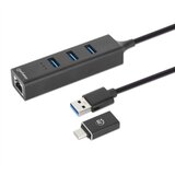 Manhattan USB HUB 3port 180894 USB-A/C 3xUSB 3.2 5Gbps/1xGLAN 5Gbps/sivi Cene