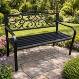  Vrtna klupa za terasu, metalna, s 3 sjedala, ukrašena, crna, 127x60x89 cm | shoptok.hr