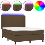 vidaXL Krevet box spring s madracem LED tamnosmeđi 140x200 cm tkanina | shoptok.hr