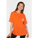 Trendyol ženska majica Curve Orange Printed Knitted Cene