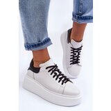 LEMAR Women's Leather Platform Sneakers White 10150 Cene