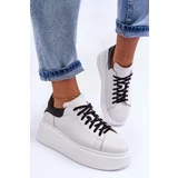 LEMAR Women's Leather Platform Sneakers White 10150