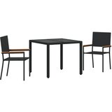 vidaXL 3-dijelni vrtni blagovaonski set Crni Poli Ratan, Stacking Garden Chairs With Cushions - Set od 2 u Crnom Poli Ratanu | shoptok.hr