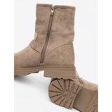 Shelvt Beige suede ankle boots with decorative buckles | Shoptok.si