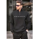 Madmext Black Zipper Collar Embroidered Sweatshirt 6028