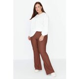 Trendyol curve brown high waist spanish leg slit detailed knitted trousers Cene