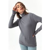 Lafaba Women's Anthracite Turtleneck Gold Button Detailed Knitwear Sweater Cene
