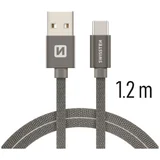 kabel USB/USB-C, platneni, 1.2m, sivi