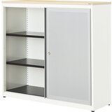 mauser Omara z drsnimi vrati, akustični učinek, plošča iz umetne mase, VxŠxG 1180 x 1200 x 432 mm, 2 polici, čista bela / aluminijasto siva / javor | Shoptok.si