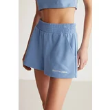 GRIMELANGE Carrol Women's Embroidered Blue Shorts with Elastic Wais