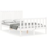 The Living Store Posteljni okvir z vzglavjem bel 4FT trden les - Posteljni Okvir, (21529686) | Shoptok.si