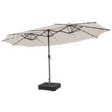 Vrt 470 cm velik dvojni ni senčnik z 48 solarnimi LED lučkami in podstavkom - bež barve | Shoptok.si