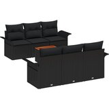 vidaXL 7-dijelni vrtni set sofa s jastučićima Crni Poli Ratan Akacija, 2-sjedeća vrtna sofa s prostorom za pohranu i jastučićima Crni Poli Ratan Cijene