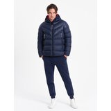Ombre Men's winter quilted jacket of combined materials - navy blue | shoptok.hr