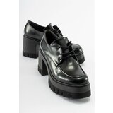 LuviShoes NİLUS Black Matte Patent Leather Lace Up Women's Platform Heeled Shoes Cene