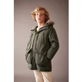 Defacto Boy&#39;s Hooded Water Repellent Plush Lining Long Coat